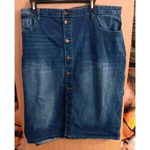 Copperflash (22W) High Rise Denim Skirt Mid-length Copper Buttons Gold Stitching